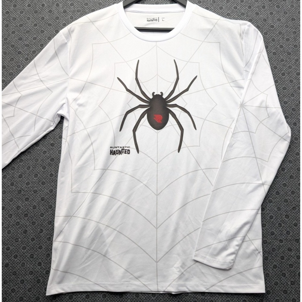 Runtastic Haunted Race Long Sleeve Running Shirt Mens Large White Spider Web